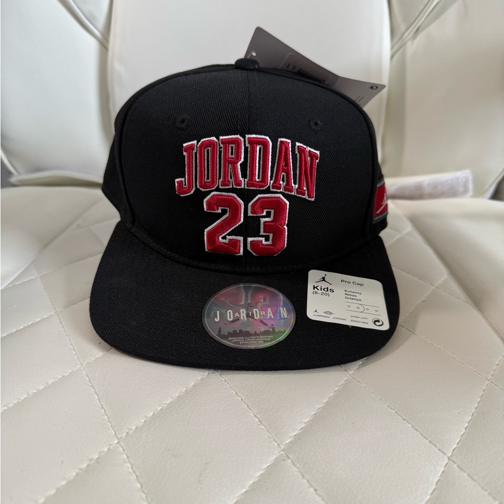 Jordan Kids Black Cap with Red Embroidery